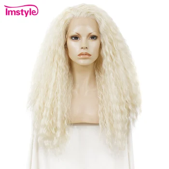 

Imstyle Curly Wig Long Hair Blonde Synthetic Lace Front Wig Heat Resistant Fiber Wigs For Women 180% Density