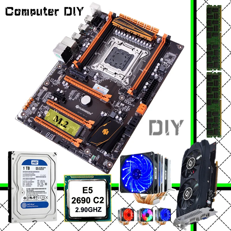 Материнская плата HUANANZHI deluxe X79 с M.2 слотом для NVMe CPU Xeon E5 2690 ОЗУ 16 Гб (2*8 ГБ) 1 ТБ 3 5 'SATA