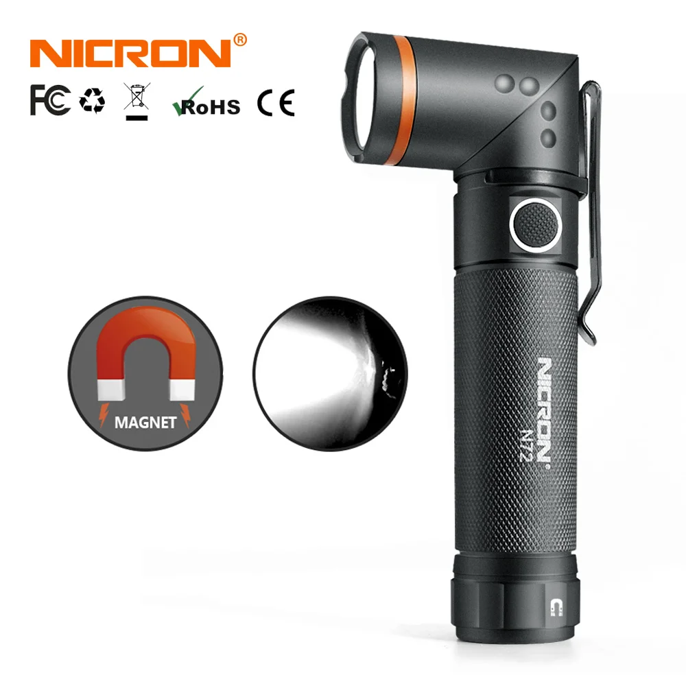 NICRON 90 градусов магнит твист светодиодный светильник-Вспышка водонепроницаемый IPX4 800LM белый/УФ светильник светодиодный фонарь светильник для наружного N72/N72-UV