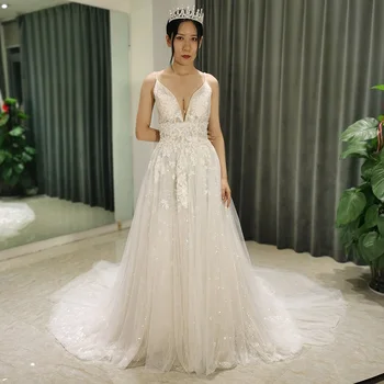 6091 Abito da sposa personalizzato bohemio sexy vestido de novia playa apliques sukienka koronkowa pizzo elegante abito da sposa in tulle