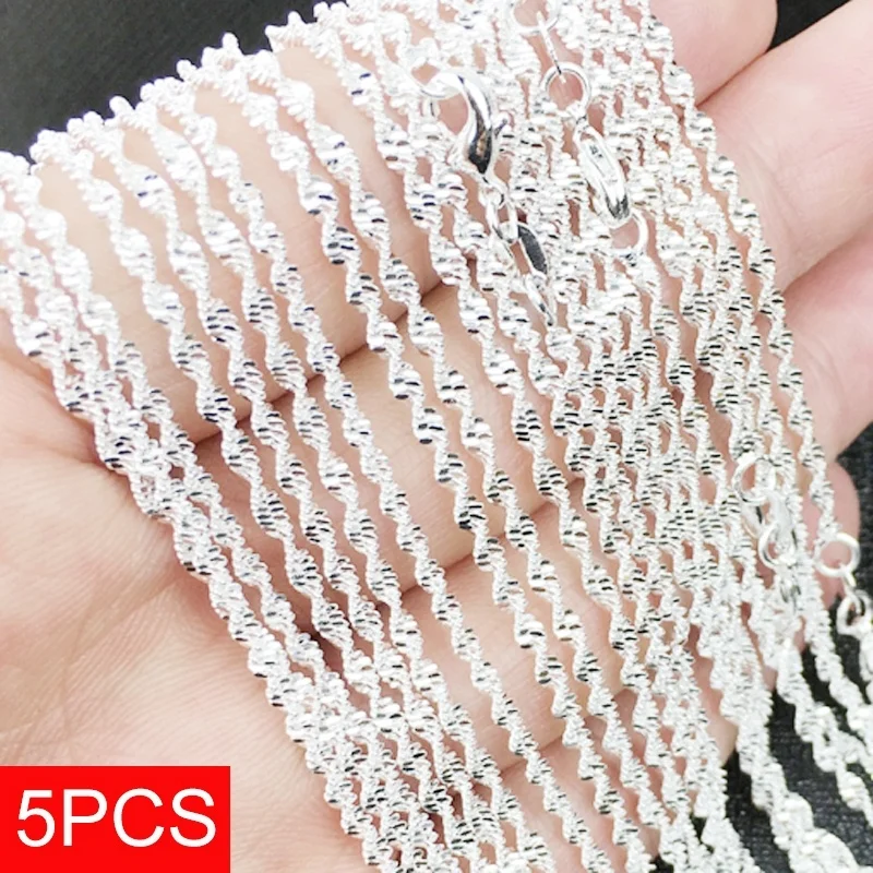

Wholesale 1PCS/5PCS 925 Sterling Silver Necklace 2MM Water Wave Chain Necklace Women Men Fashion Jewelry Accessories 16"-30"