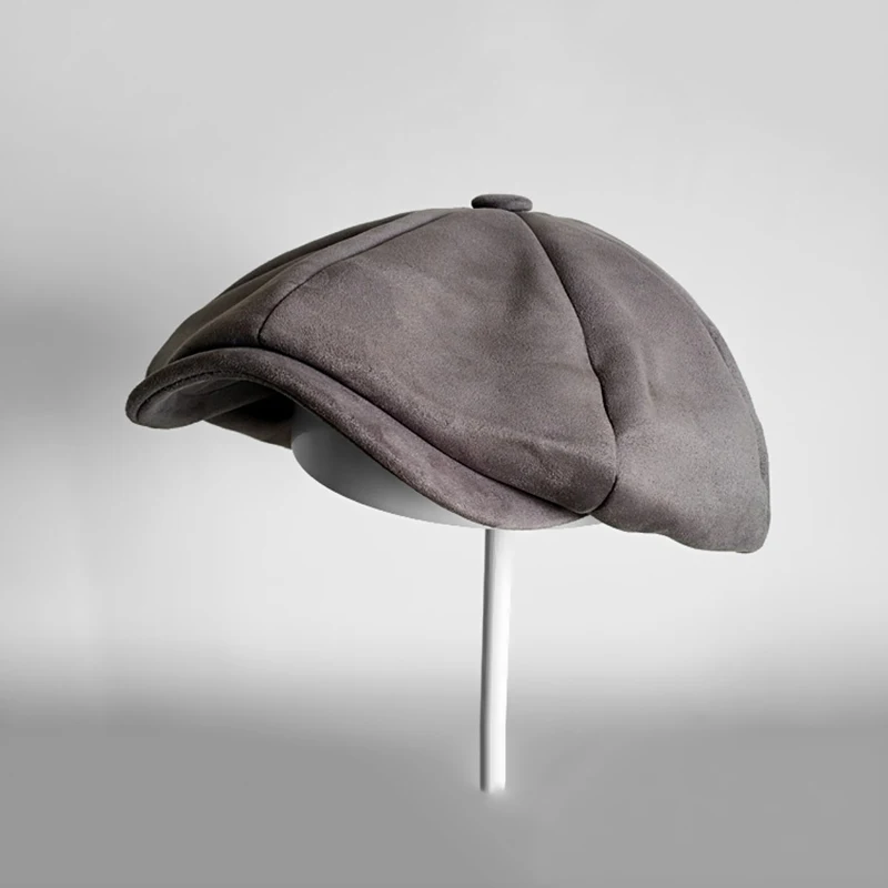 Высококачественная замшевая Кепка Newsboy s, мужская серая кепка большого размера с плоской окружностью головы, женская кепка в британском стиле Гэтсби, осенне-зимние шапки BLM114 - Цвет: Серый