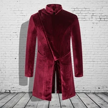 Мужская ветровка, бархатные мужские костюмы, стоячий воротник, длинный Тренч,, Весенняя мода, Мужской Блейзер, пальто, классический однотонный пиджак