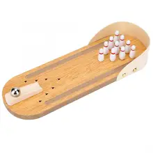 באולינג צעצוע סט 1 סט נייד ילדי עץ מיני שולחני באולינג משחק צעצועים שולחן כדור לוח משחקי כיף עבור באולינג ציוד(China)