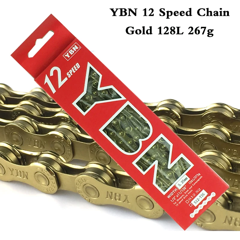 YBN 12 Speed Bike Chain MTB Mountain Road Bicycle Gold Chains 128L With