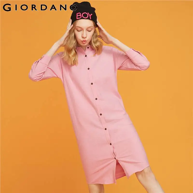 Giordano женское платье фланель хлопковая рубашка платье хлопок с двойным карманом, с закругленным краем, одежда повседневные роковой 13469810