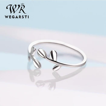 

WEGARSTI Olive Leaf Simple Rings 925 Sterling Silver Rings For Women Open Stackable Ring Band Silver 925 Jewelry Fine Jewelry
