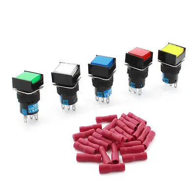 

5Pcs AC220V Light SPDT Momentary Rectangle Pushbutton Switch w Female Connectors