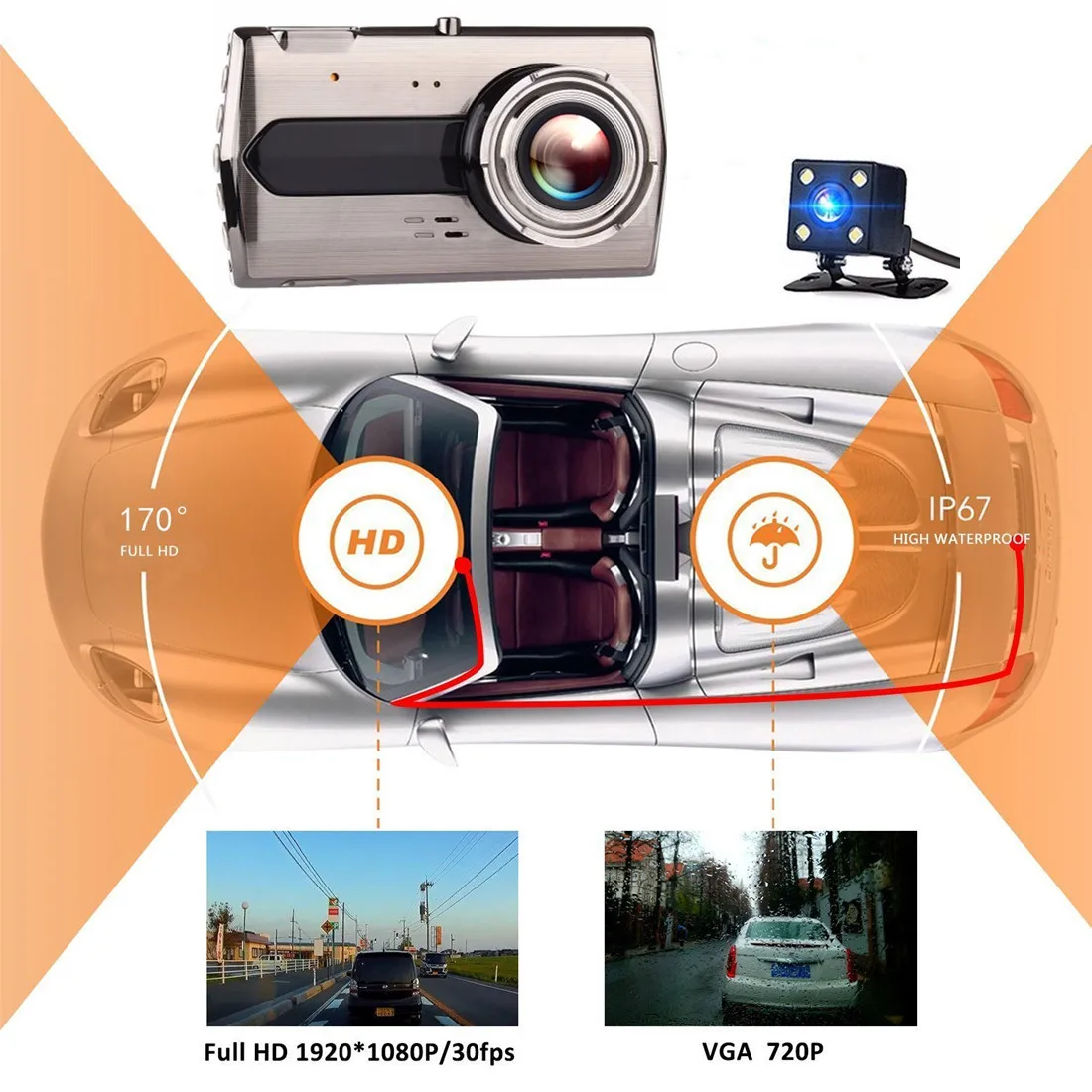 Автомобильная камера FHD 1080P Dashcam с двойным объективом, видеорегистратор, автомобильная камера " ips, фронтальная+ задняя камера ночного видения, видеорегистратор, g-сенсор, парк