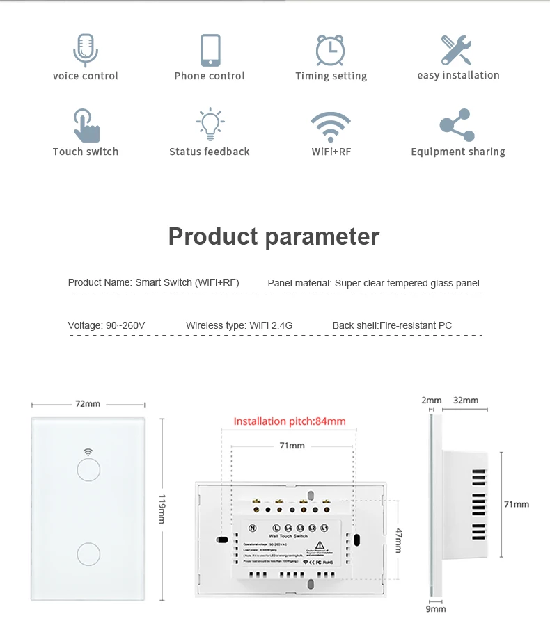 Tuya Smart Life Home House WiFi Wireless Remote Wall Switch Voice Control Touch Sensor LED Light Switches Alexa Google Home 220V light switch automatic