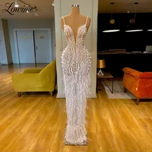 Perlen Perlen Party Kleid Spaghetti Straps Celebrity Kleider Feder Abendkleid 2020 Kleider Frau Party Nacht Robe De Soiree
