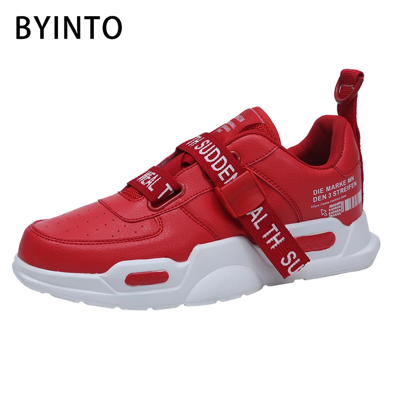 red leather tennis shoes