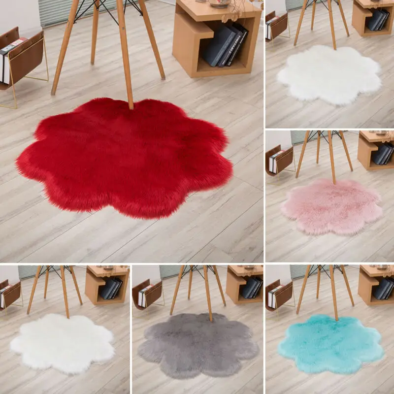 

1pc Flower Fluffy Rug Anti-Skid Shaggy Dining Room Bedroom Carpet Floor Comfortable Solid Plush Rug