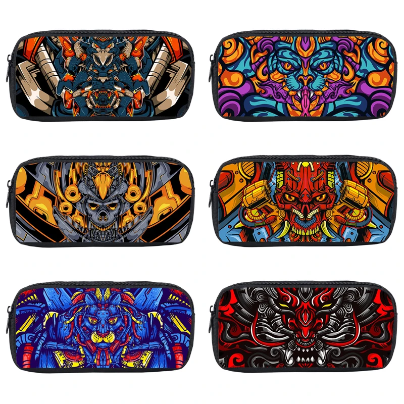 

3D Print Abstraction Animal Tiger Wolf Dragon Pencil Case Women Cosmetic Bag Kawaii Pen Box Children Terror Skull School Pen Box