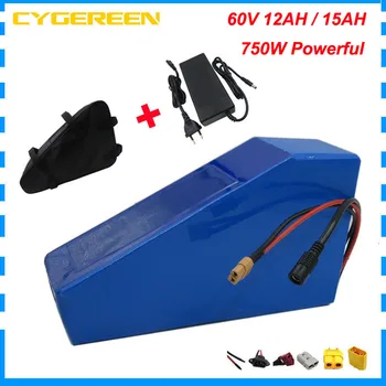 

750W 60V 15AH Triangle E Bike battery 60 V lithium batterie pack use 2600mah 18650 cell with free bag 15A BMS Free customs duty