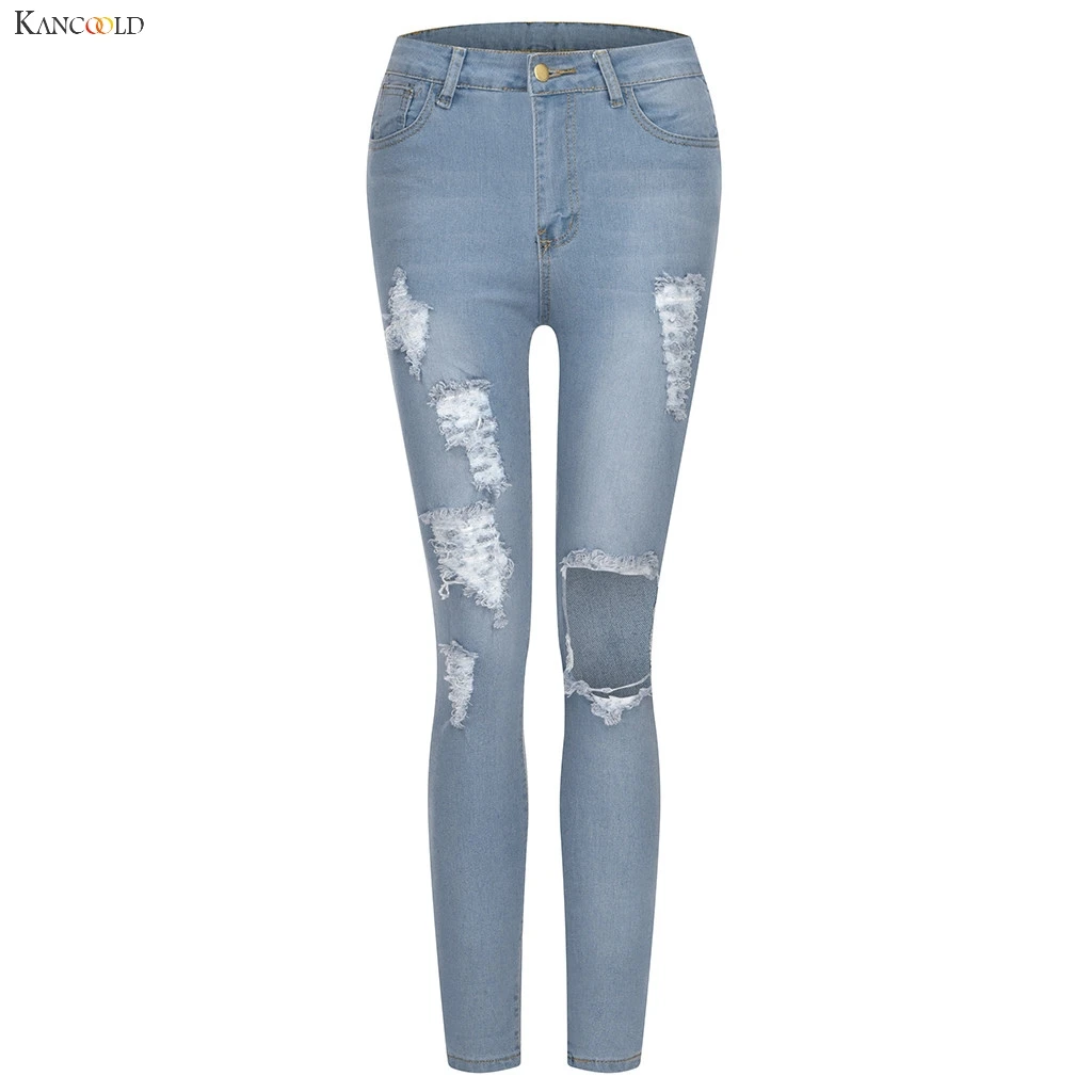 KANCOOLD брюки женские модные рваные узкие джинсы из денима, тянущиеся ...