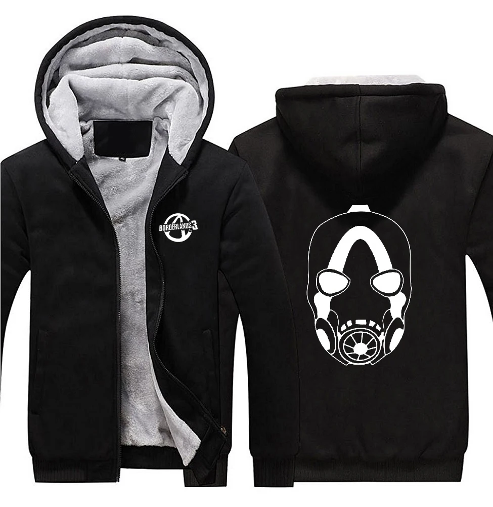 

2019 Game Borderlands 3 Mask Logo Hoodies Cosplay Zip Up Polyester Hooded Super Warm Thick Fleece Sweatshirts Coats Costume