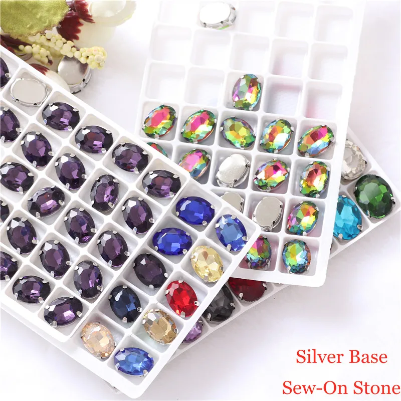 Oval shape Glass crystal Sew on Rhinestones with Silver Claw Handcrafts strass sew on stone  clothing accessories shoes bag diy
