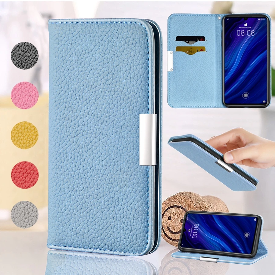Кожаный чехол-кошелек с узором Личи для Huawei P40 Lite/Pro P30 P20Lite P Smart Z Mate 20 Lite Y5/Y6 2019 Honor 7A