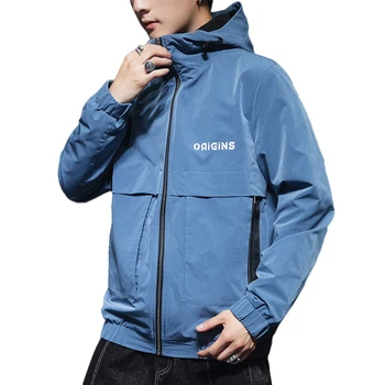 

High Quality 2020 Spring Fashion Hooded Men's Blue Casual Jackets Slim Fit Windbreaker Coat Men Zipper Outerwear Clothes