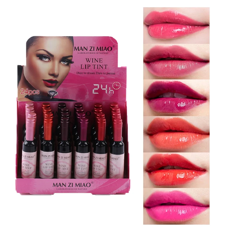 48pcs Makeup Lipstick Red Wine Bottle Lip Gloss Long Lasting Matte