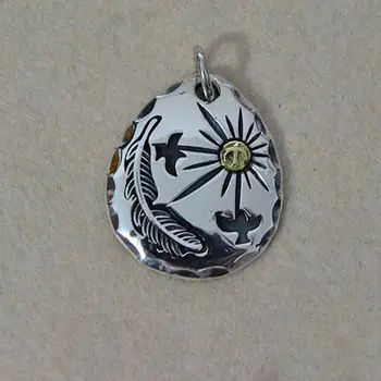 

Sterling Silver Necklace Bird Feather Pendant Female Retro Pendant Male Tag