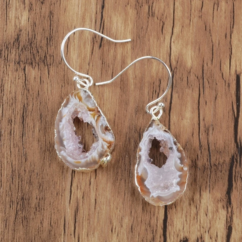 Натуральная Друза, висячие серьги, форма, Agates Drusy Femme, ювелирные изделия, серьги-крючки, оникс, Агаты, кристаллы, женские серьги, Прямая поставка