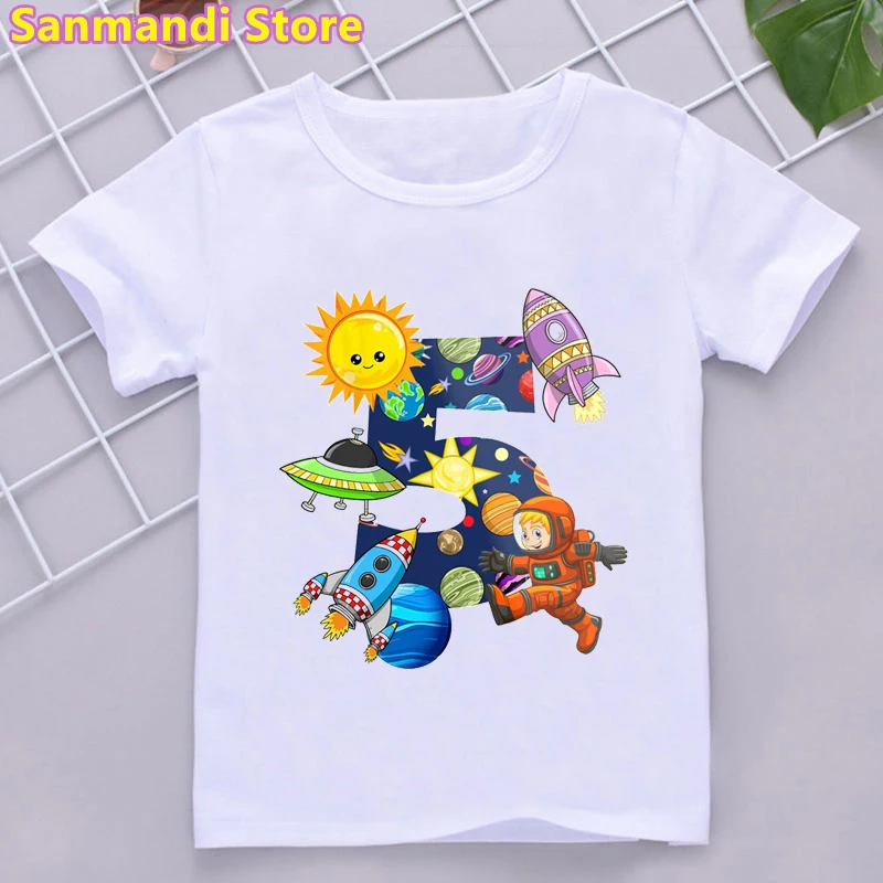 

Cute Kids Clothes 3th/4th/5th/6th/7th/8th/9th Birthday Gift Astronaut Satellite Graphic Print Tshirt Girls/Boys Children T Shirt