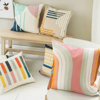 

DUNXDECO Cushion Cover Decorative Pillow Case Modern Simple Geometric Art Colorful Linen Blend Coussin Sofa Bedding Decorating