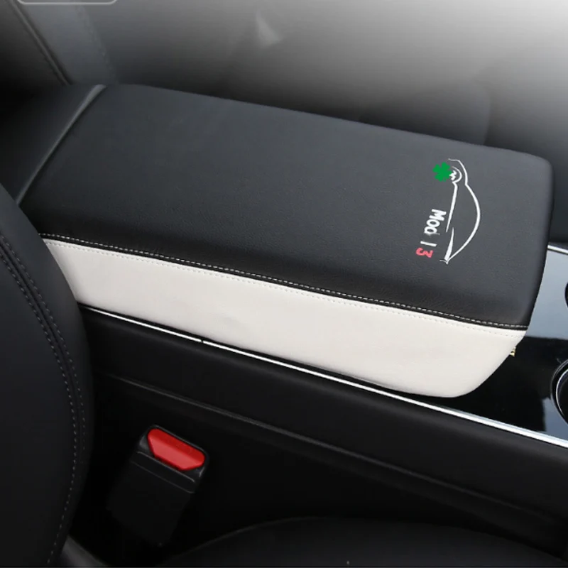 Модификации для Tesla модель 3 подлокотник чехол Крышка - Название цвета: Black and White