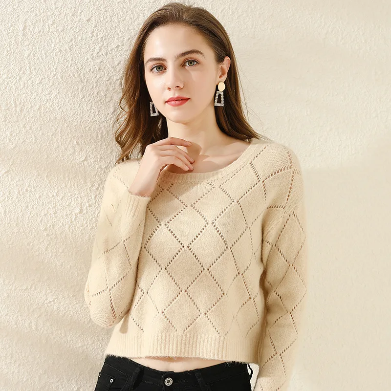 

Small Fleece Sweater Girls Student Tops High Waist Short Loose Pullover Long Sleeve Round Neck Women's Knitwear