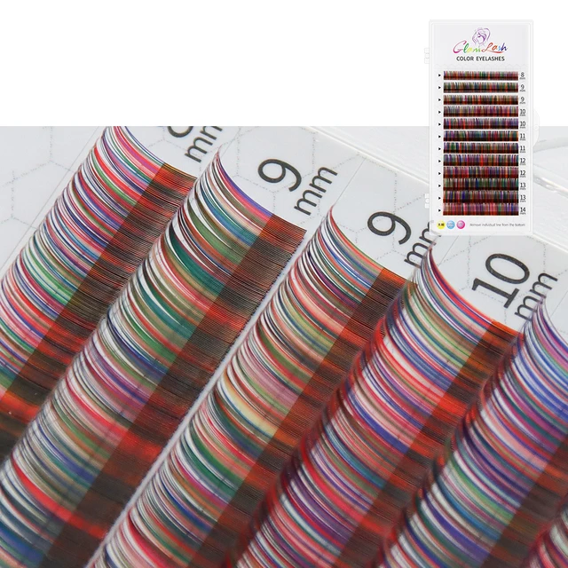 GLAMLASH Color Lash Purple Blue Brown Green Red White Pink Yellow Eyelash Extensions Individual False Colored Mink Lashes Makeup Mix color