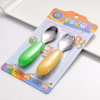 

Corn Children Spoon Fork Set Baby Feeding Spoon Stainless Steel Kids Eating Utensils Toddler Baby Flatware Accessories