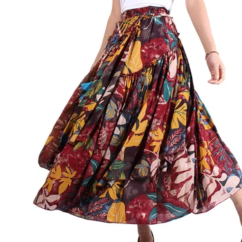 

[EWQ] 2020 Spring Summer High Waist Print Patchwork Cotton And Linen Vintage Skirt Women Fashion Tide Large Size AK888.07L