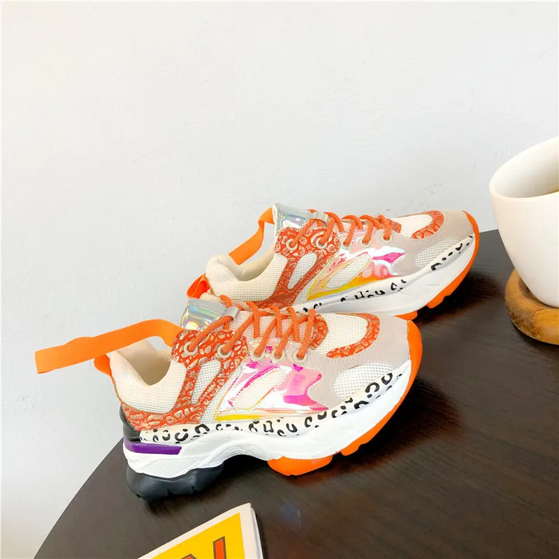 Весенние Стильные кроссовки на платформе с круглым носком; обувь для папы; Basket Femme; цвет оранжевый, черный; женская обувь; Размеры 35-39; AI8