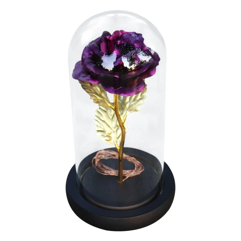 Ночной светильник из искусственной золотой фольги с розами без батареи светодиодный светильник со стеклянным куполом на деревянной основе лучший подарок для женщин Gi - Цвет: YH0728A5