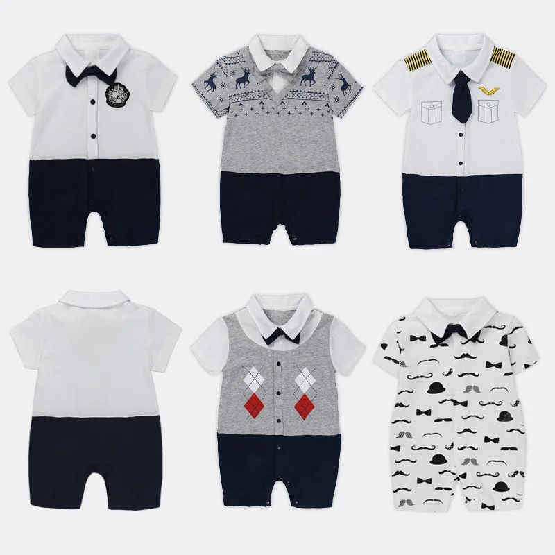 

Clothes for Babies Newborns Onesie Summer Short-sleeved Crawling Clothes Male Baby Thin Pure Cotton Romper Gentleman Formal Dres