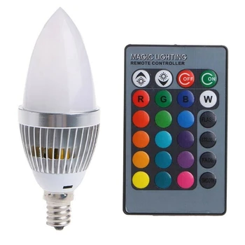 

3W Smart E14 RGB LED Colorful Change Color Bulb with 24 Candle Remote Control Button Milky Lampshade
