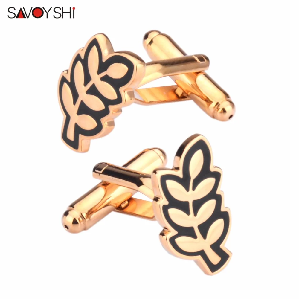 Винтажные запонки SAVOYSHI листья пшеницы ветки золотые для мужчин