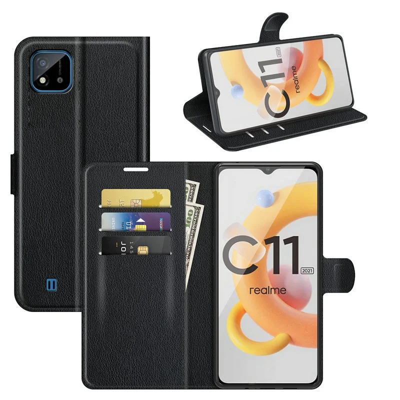 for Realme C11 2021 RMX3231 C11 RMX2185 Wallet Phone Case Flip Leather Cover Capa Etui Fundas 6