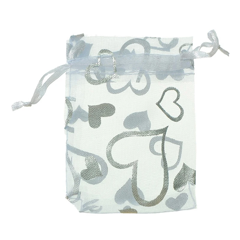 

100 Pcs Heart White Organza Wedding Gift Bags Jewellery Pouches 7x9cm Promotion