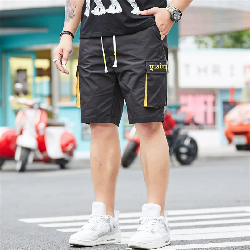 Мужские мешковатые шорты Карго с боковой застежкой на молнии и карманами, лето, хип-хоп стиль, Повседневная Уличная одежда, короткие брюки, мужские шорты