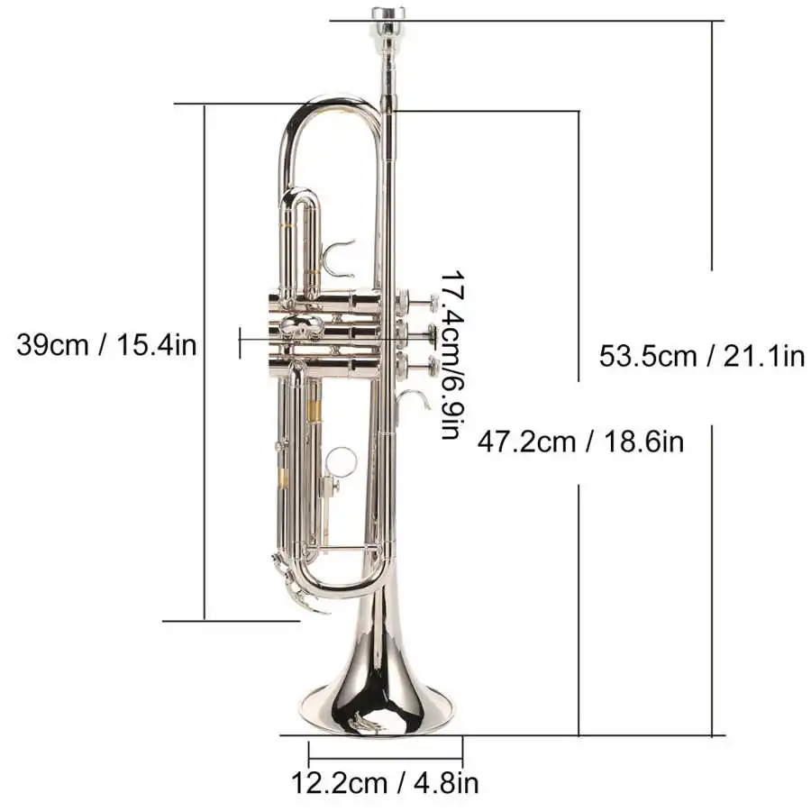 Musical Trumpet Standard Bb Trumpet with Silver Plated Mouthpiece Silver Painting Process Brass Brass Instrument