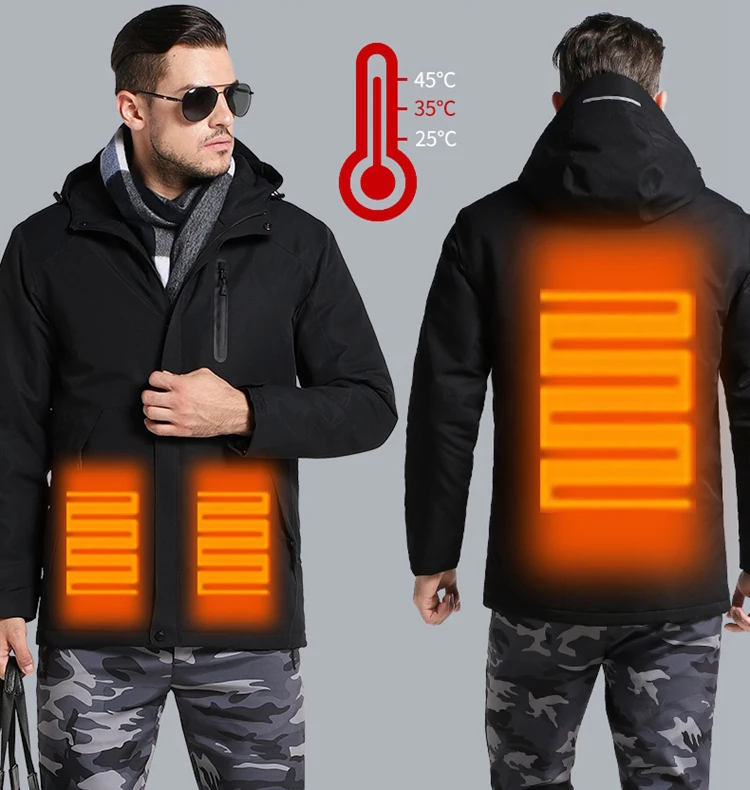 JACKSANQI мужские зимние куртки с USB подогревом Светоотражающие пальто с капюшоном мужские водонепроницаемые теплые парки походные ветровки RA313