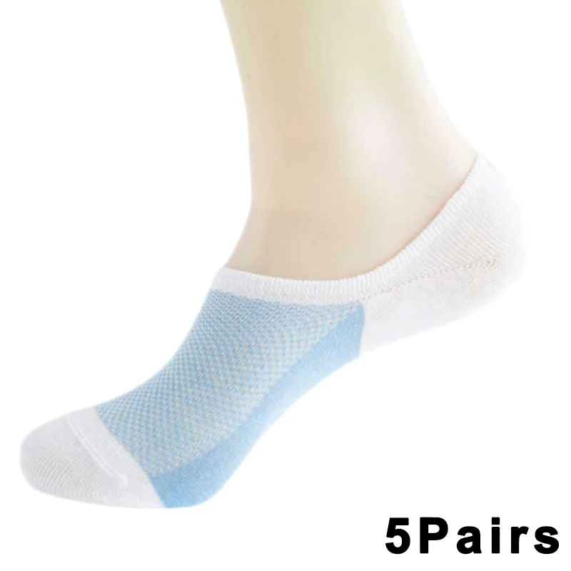 white blue 5 пар мужские носки сетчатые невидимые короткие безбортные носки из дышащей ткани тонкие носки M88 - Цвет: white blue