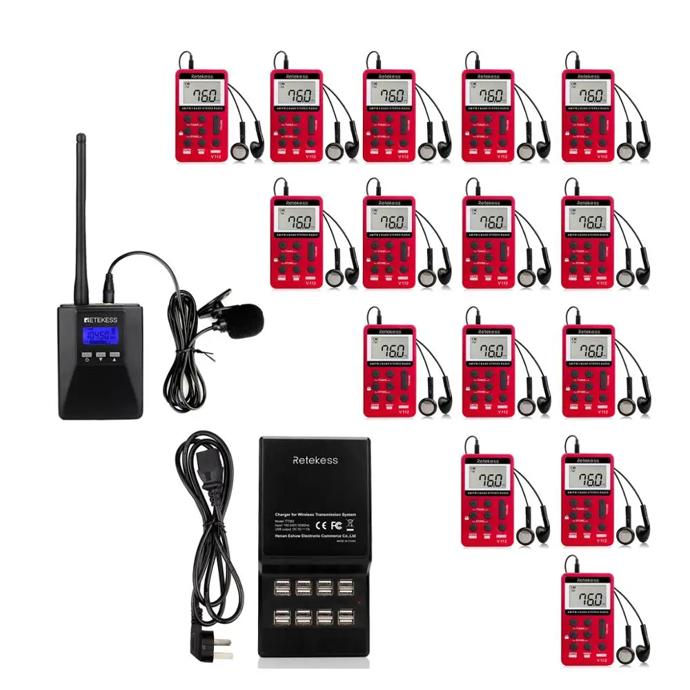Retekess TR506 FM передатчик+ 15 шт. V112 FM радио приемник гид системы руководство церковной встречи система перевода - Цвет: Red