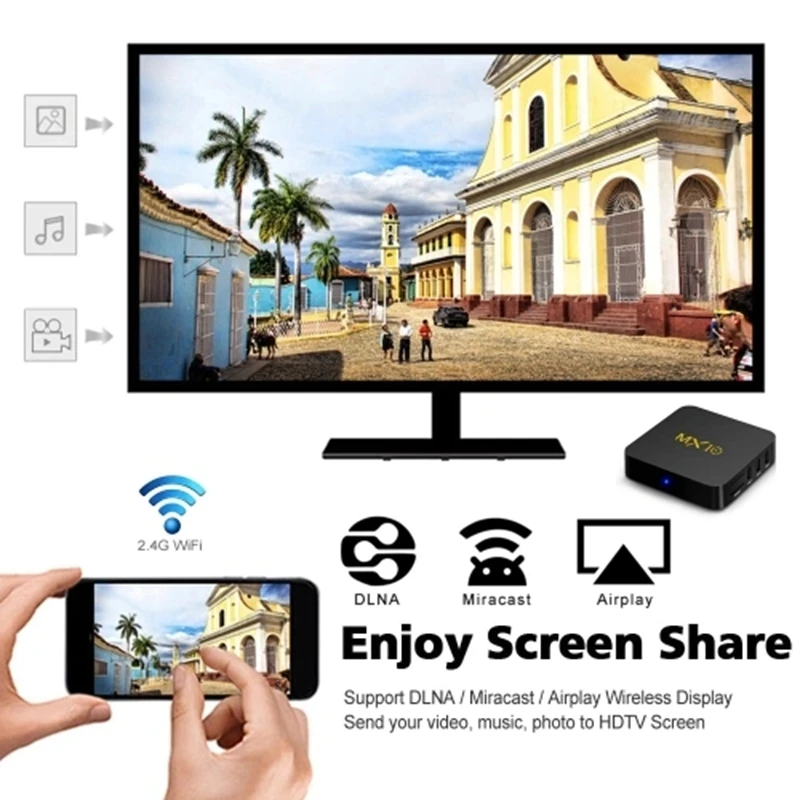 Mx10 Android 8,1 Tv Box 4 ГБ/64 Гб 3D 4 к поддерживает Rk3328 Cpu/Usb 3,0/Hdr10/Vp9/H.265/Dlna/Miracast/Lan(ЕС Plug