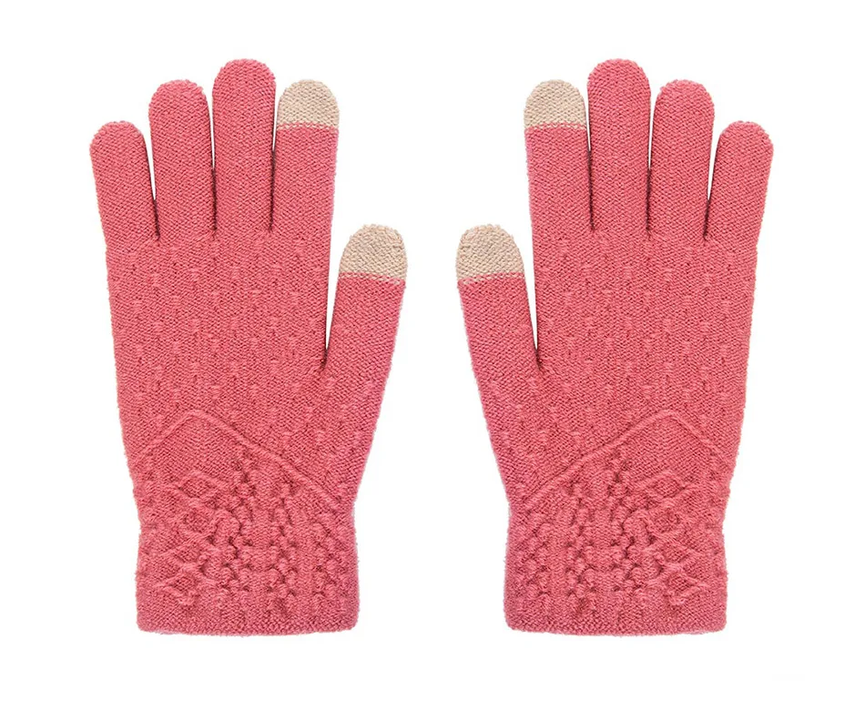 Зимние перчатки для женщин, вязаные перчатки, теплые тянущиеся женские вязаные перчатки с имитацией шерсти, нескользящие перчатки для сенсорного экрана