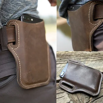 

Men Cell phone pockets leather waist bag Waterproof cell phone belt bag Universal Multifunctional phone waist bag