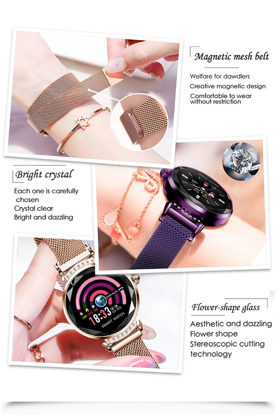 Новые женские Смарт-часы, со светодиодом, экран дисплея, модные роскошные Брендовые женские наручные часы, многофункциональные водонепроницаемые часы reloj mujer